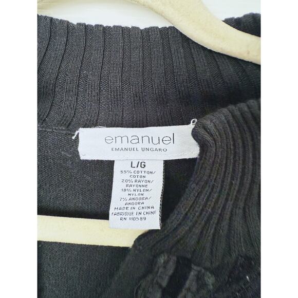 Emanuel Ungaro Black Knit Blouse Collared Short Sleeve Sweater L Vintage Casual - Picture 4 of 6